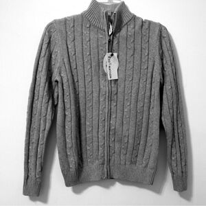 KID NATION boys’ cardigan full zip 100% cotton cable knit sweater gray XL